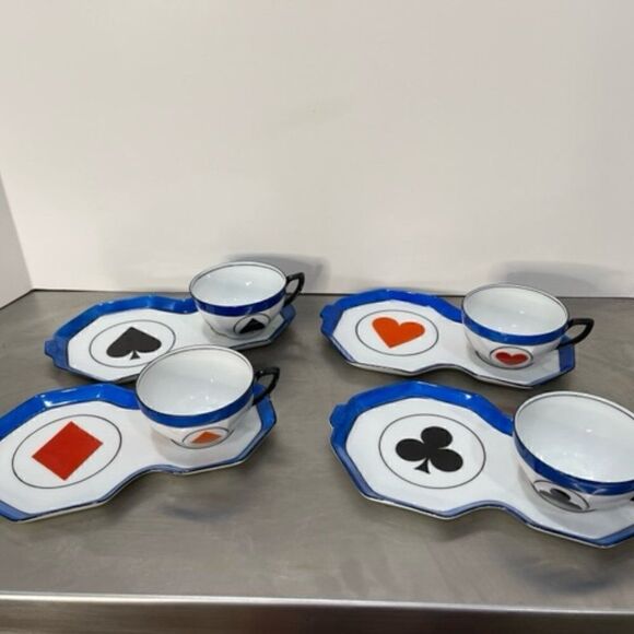 VTG Victoria Czechoslovakia China Card Deck tea snack plate set Heart Spade - Picture 1 of 9